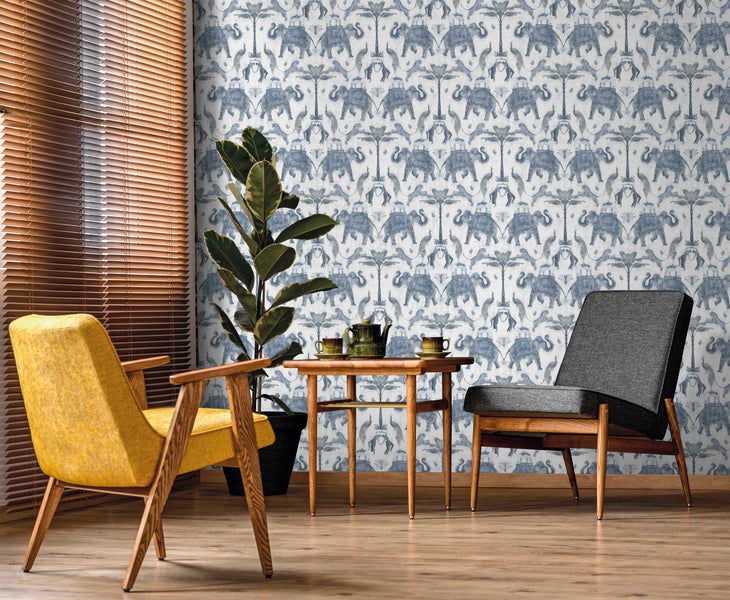 Sanders und Sanders Tapete Elefanten Graublau - 53 cm x 10 m - 640498