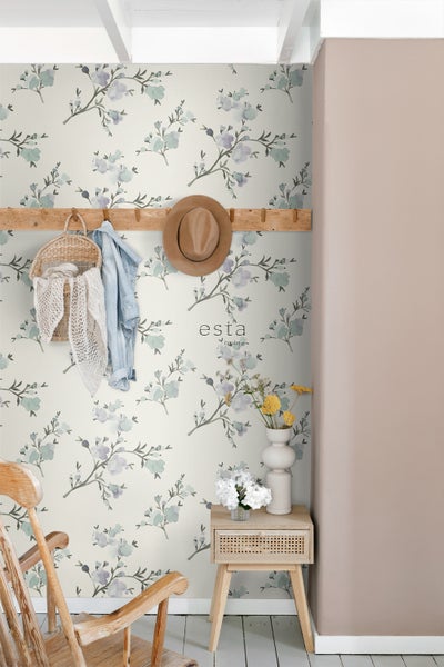 ESTAhome Tapete Kirschblüten Beige und Violett - 53 cm x 10.05 m - 148715