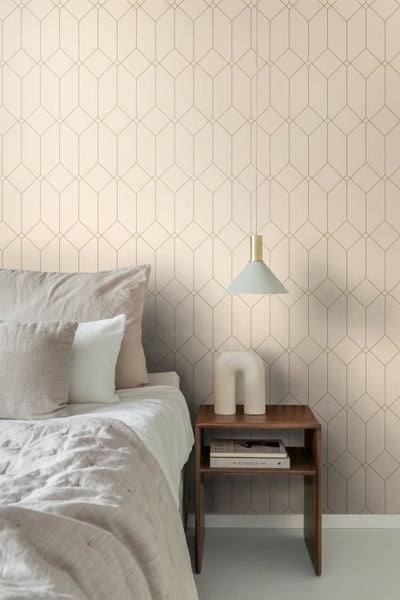 ESTAhome Tapete Art Decó Muster Gold und Beige - 53 cm x 10.05 m - 139747