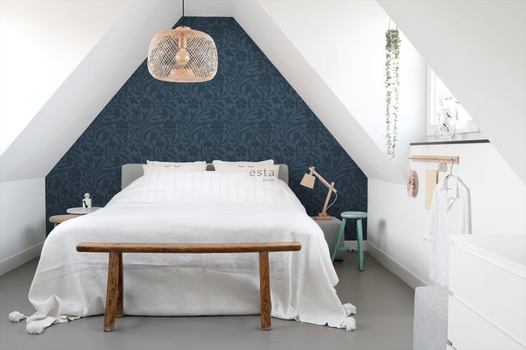 ESTAhome Tapete Blumen Dunkelblau - 53 cm x 10.05 m - 139296