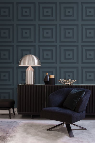 Origin Wallcoverings Tapete 3D-Quadrate Dunkelblau - 50 x 900 cm - 347975