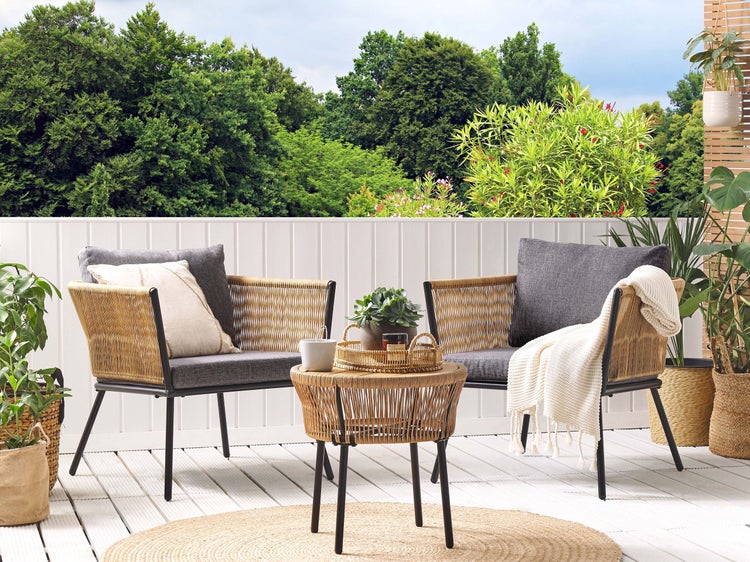 Bistro Set inkl. Kissen GARGANO Polyrattan Hellbraun