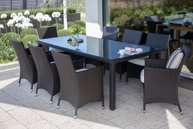 Gartenmöbel Set 8-Sitzer ITALY inkl. Kissen Polyrattan Braun