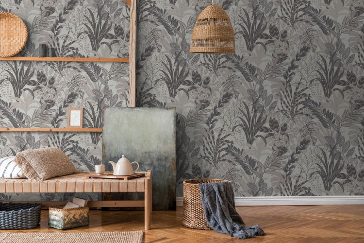 Tapete mit Blätter- und Pflanzenmuster