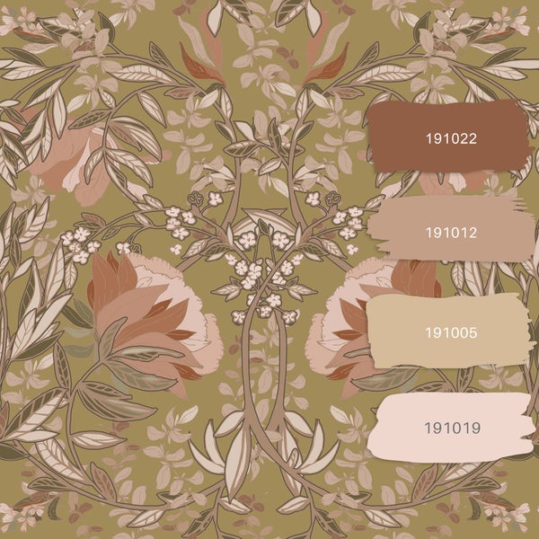 ESTAhome Tapete Blumenmuster im Jugendstil Gold und Terrakottarosa - 53 cm x 10.05 m - 139568