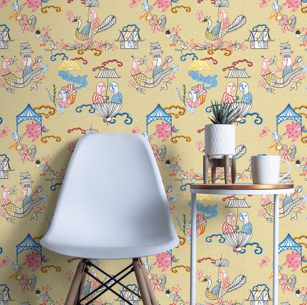 Walls4You Tapete surrealistischem Motiv Gelb und Mehrfarbig - 53 cm x 10 m - 640155