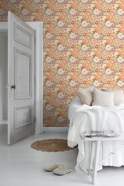 Borastapeter Tapete Retro Blumen Orange - 53 cm x 10.05 m - 661022