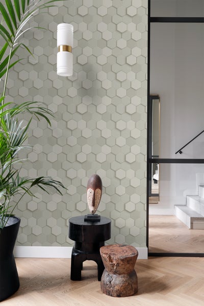 Origin Wallcoverings Tapete 3D Wabenmuster Hellgrau - 53 cm x 10.05 m - 347850