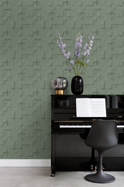 Origin Wallcoverings Tapete 3D-Würfel Graugrün - 50 x 900 cm - 347898