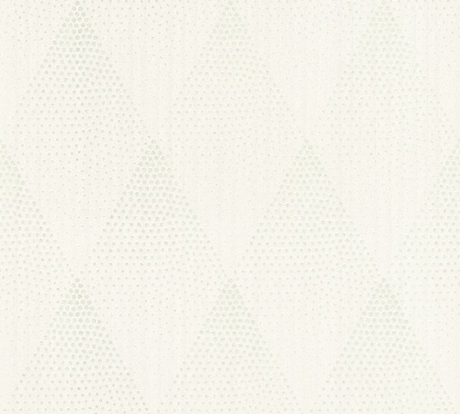 Wohnraum mit Rautenmuster-Tapete, Sofa und Dekoration