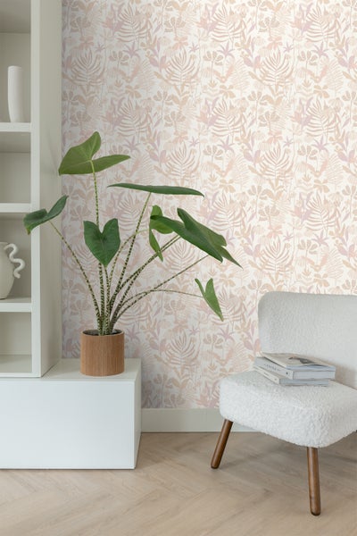 ESTAhome Tapete tropische Blätter und Blüten Beige - 50 x 900 cm - 130995