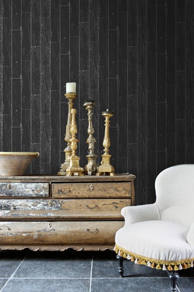 Origin Wallcoverings Tapete Holz-optik Schwarz und Silber - 53 cm x 10.05 m - 347542