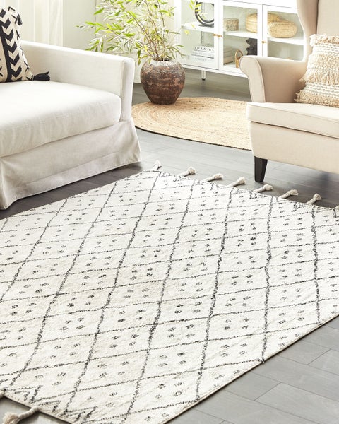 Teppich AGADIR Cremeweiß 140 x 200 cm Baumwolle