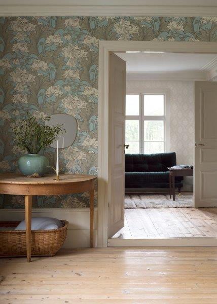 Borastapeter Tapete Blumen Hellblau und Beige - 53 cm x 10.05 m - 660076