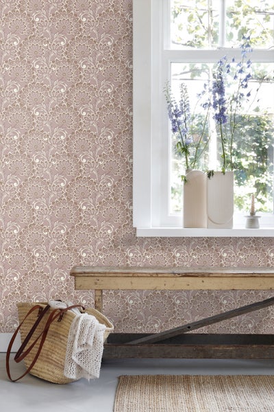 ESTAhome Tapete Blumenmuster Taupe - 50 x 900 cm - 131087