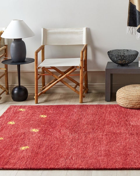 Gabbeh Teppich Wolle rot 160 x 230 cm abstraktes Muster Hochflor YARALI