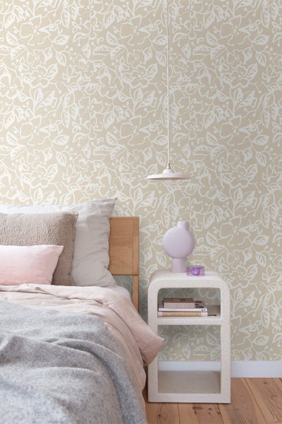ESTAhome Tapete Blätter und Blumen Hellbeige - 50 x 900 cm - 131371