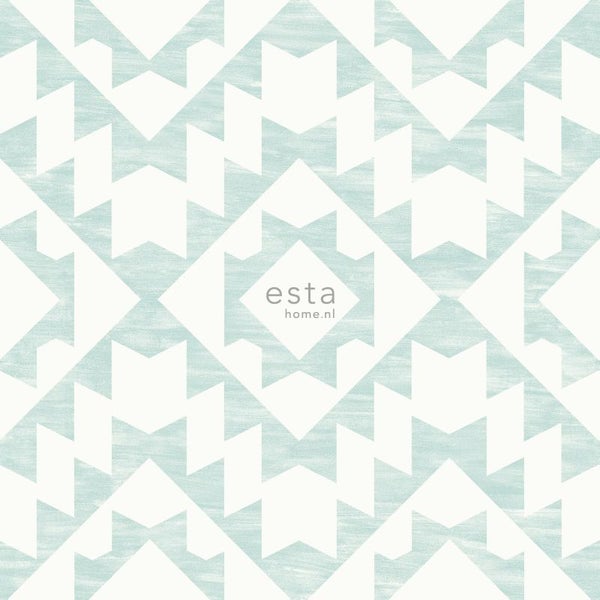 ESTAhome Tapete Marrakescher Aztec-Teppich Pastell Mintgrün und Weiß - 53 cm x 10.05 m - 148674