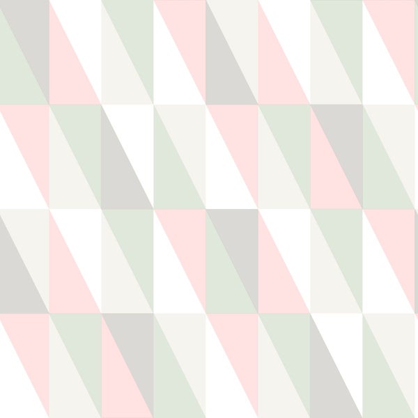 Walls4You Tapete grafische, geometrische Dreiecke Grün, Rosa und Grau - 53 cm x 10.05 m - 935301