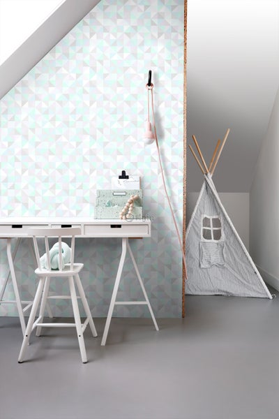 Origin Wallcoverings Tapete Dreiecke Pastellviolett, Pastell Mintgrün, Silbergrau und Pastellblau - 53 cm x 10.05 m - 337205