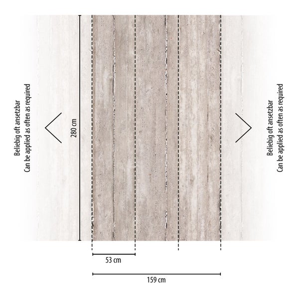 Illustration einer Wandtapete mit Betonoptik und Größenangaben