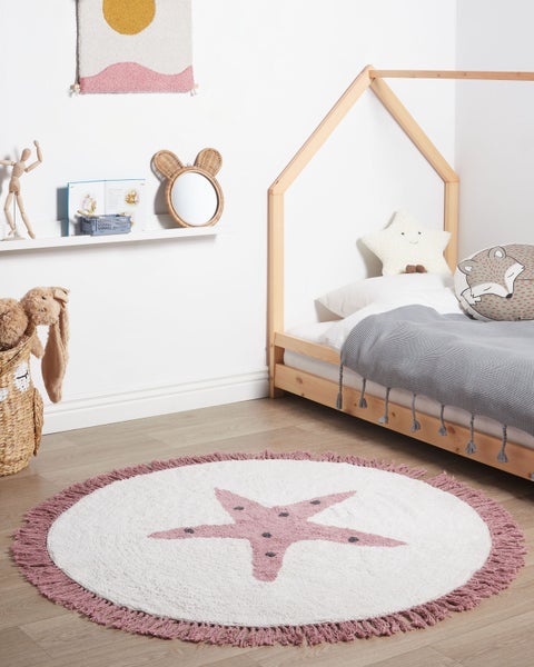 Kinderteppich STARS Cremeweiß ø 120 cm Baumwolle