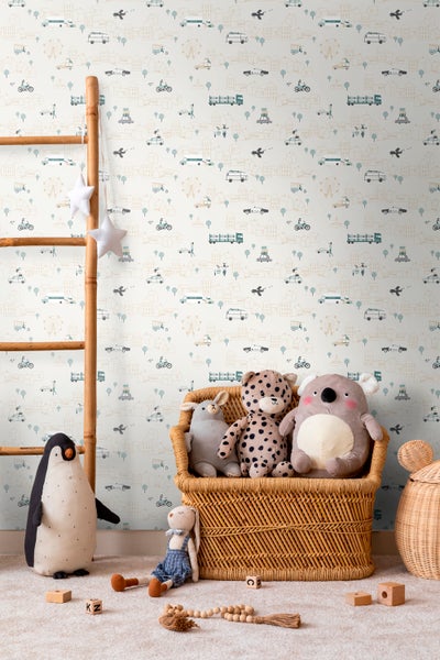 Tapete mit Stadtmotiv, inklusive Jahrmarkt, Autos und Häusern