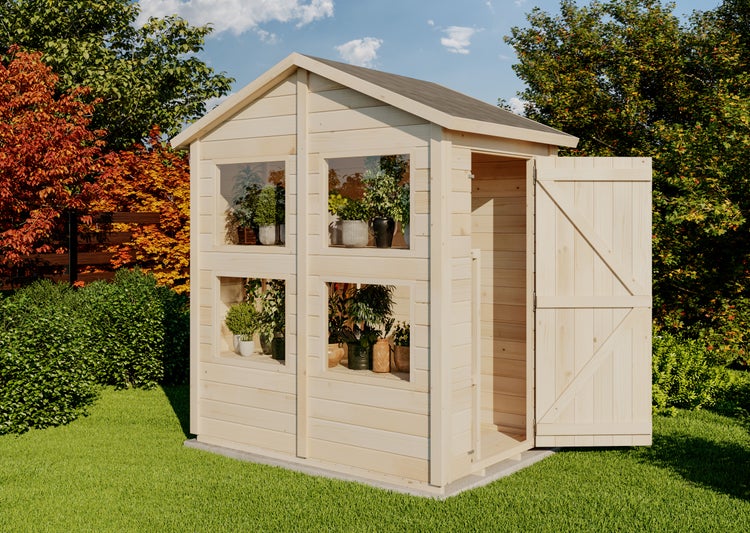 Storehaus Gerätehaus Greta Gerätehaus aus Holz, Geräteschrank mit 12 mm Wandstärke FSC zertifiziert, Gartenhaus mit Montagematerial, Naturbelassen 2,1x1,4m