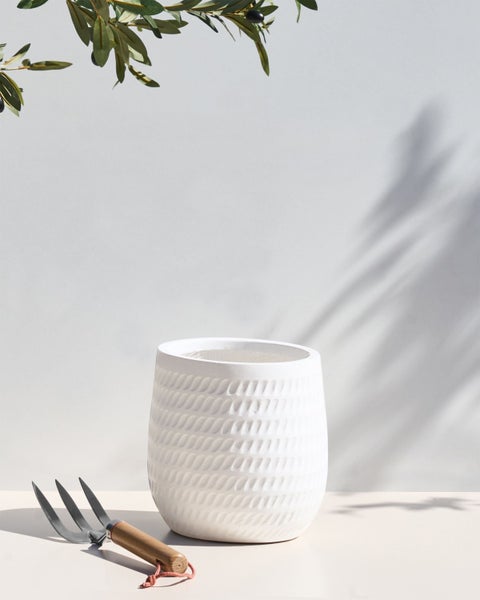 Keramik Blumentopf mit Gartenkralle und Olivenzweig