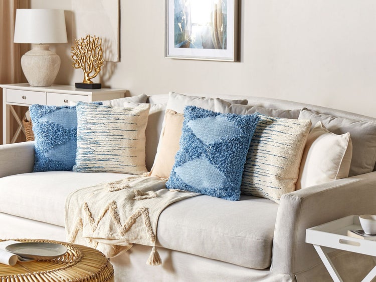 Dekokissen 2er Set RIVINA Baumwolle 45 x 45 cm Beige Streifenmuster