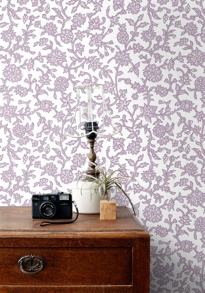 ESTAhome Tapete Blumenmuster Violett - 50 x 900 cm - 131521