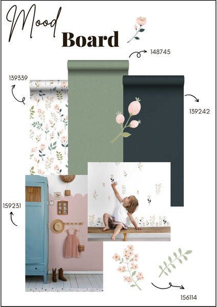 ESTAhome Wandtattoo Blumen Weiß, Rosa und Grün - 47.5 x 66 cm - 156114