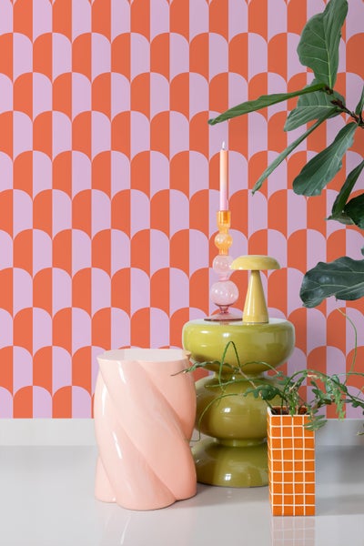 ESTAhome Tapete Art Decó Muster Violett und Orange - 53 cm x 10.05 m - 139982