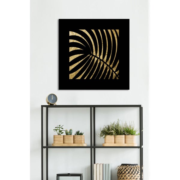 Blattgoldbild | Blätter | Pflanzen | Gemälde | Wandbild mit Blattgold Applikationen| Handarbeit | Deko | P1779777_GOLD, Format: 50x50cm