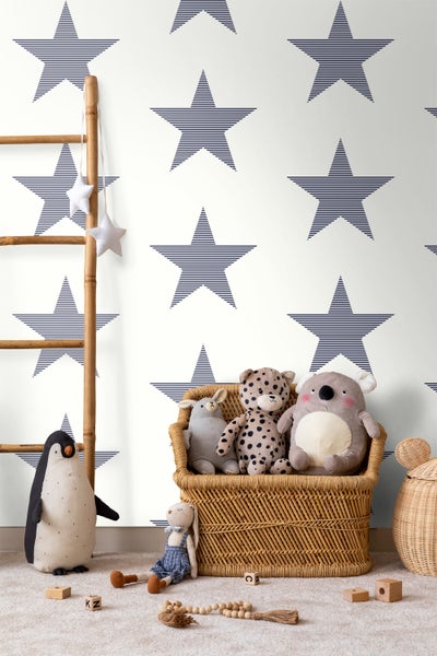 Walls4You Tapete großer Stern Dunkelblau - 53 cm x 10,05 m - 935287