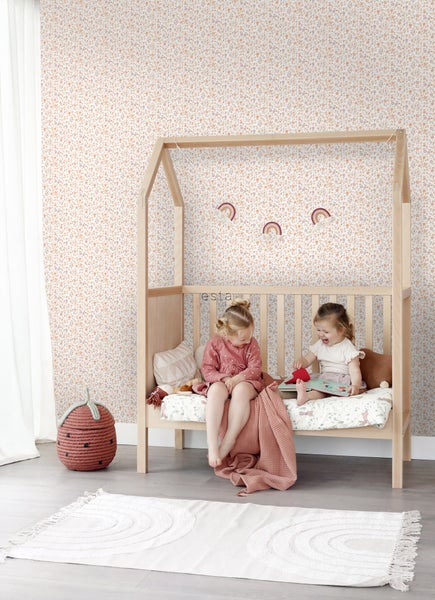 ESTAhome Tapete Blumen Rosa, Terrakotta und Lila - 53 cm x 10.05 m - 139579