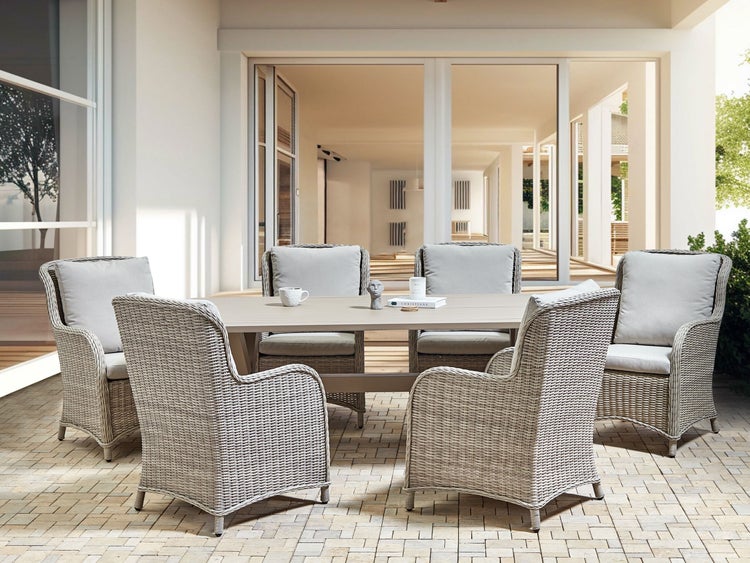 Gartenmöbel Set 6-Sitzer CASCAIS inkl. Kissen Polyrattan Beige