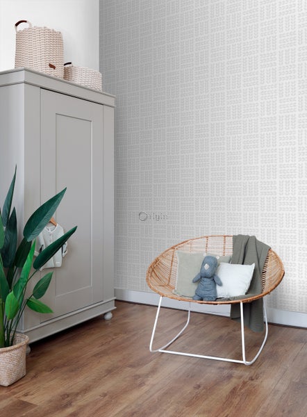 Origin Wallcoverings Tapete Blätter Weiß und Hellgrau - 53 cm x 10,05 m - 347500