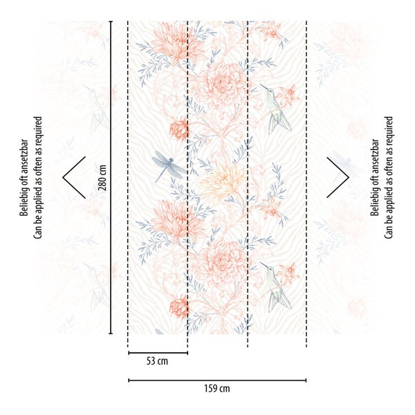 Abmessungen der Fototapete mit Blumen und Kolibris