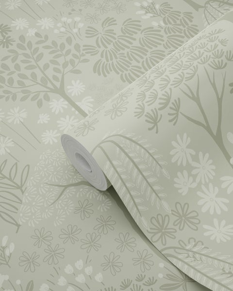 ESTAhome Tapete Bäumen und Blumen Grün - 50 x 900 cm - 131646