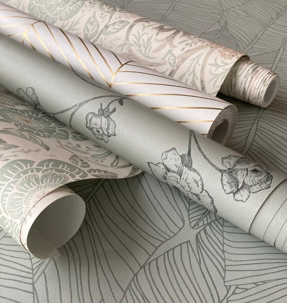 ESTAhome Tapete Toile de Jouy Rosen Graugrün - 53 cm x 10.05 m - 139314