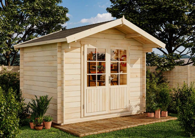 Alpholz Garten- und Gerätehaus Roger-34 Imprägniert Gartenhaus aus Holz, Holzhaus mit 34 mm Wandstärke, Blockbohlenhaus mit Montagematerial, Naturbelassen 3x2,5m