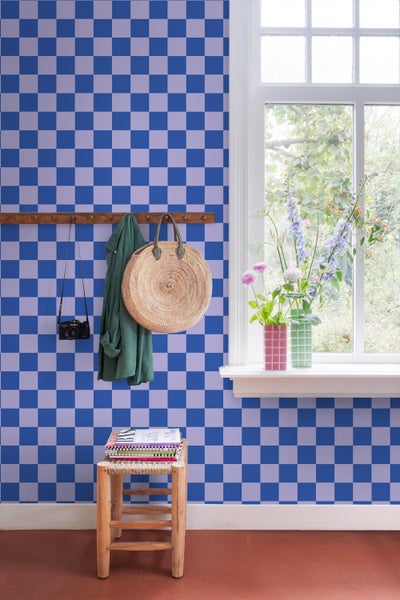 ESTAhome Tapete Karomuster Violett und Königsblau - 53 cm x 10.05 m - 130917