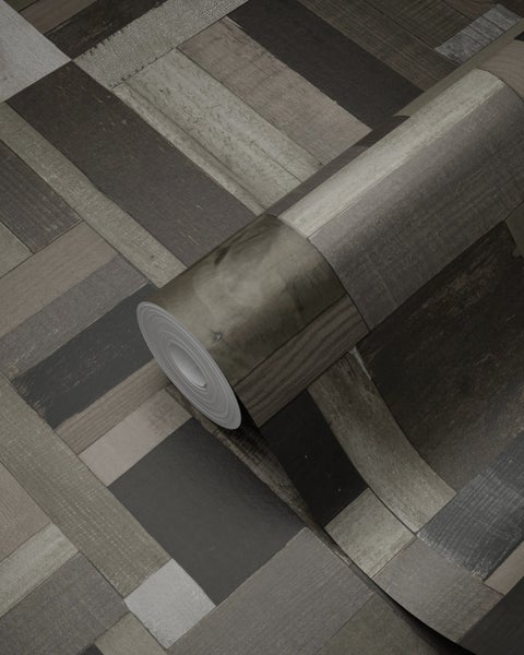Origin Wallcoverings Tapete Altholz-Motiv Schwarz und Grau - 53 cm x 10.05 m - 337222