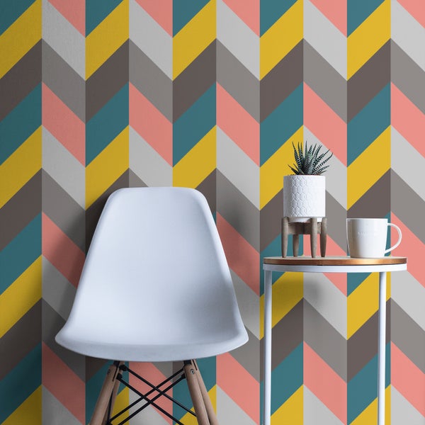 Walls4You Tapete Fischgrätmuster Multicolor - 53 cm x 10 m - 640115