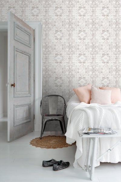 ESTAhome Tapete orientalisches Kelim-Patchwork Hellgrau - 53 cm x 10.05 m - 148654