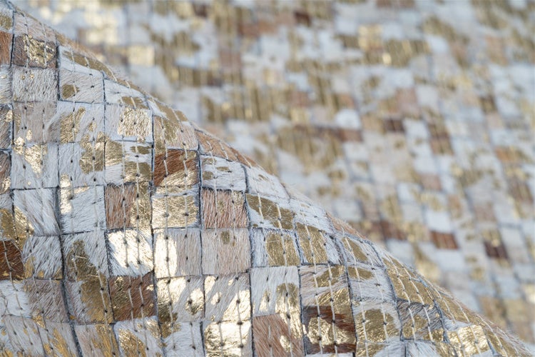 Flachflor Teppich Romilly Beige / Gold Patchwork-Design 80 x 150 cm