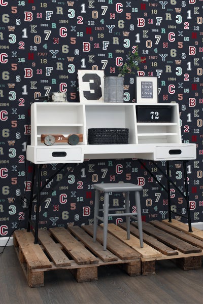 ESTAhome Tapete Zahlen und Buchstaben Dunkelblau - 53 cm x 10,05 m - 138833