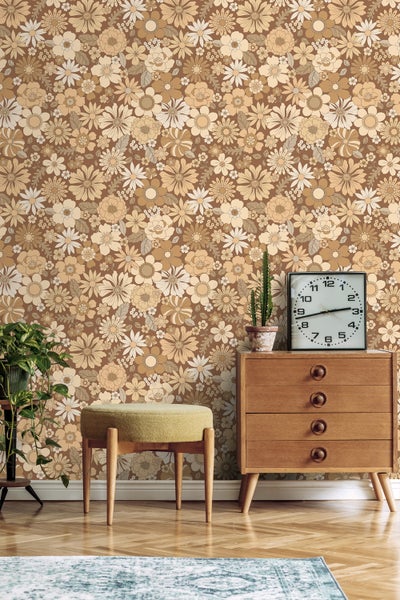 ESTAhome Tapete Retro Blumen Beige und Braun - 50 x 900 cm - 130965