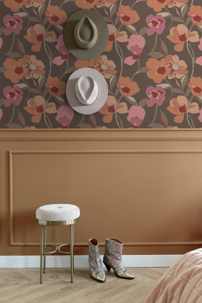 ESTAhome Tapete Blumen Terrakotta und Altrosa - 50 x 900 cm - 130991